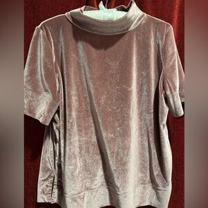 Anthropologie Velvet Mock Turtleneck Short Sleeve Top in Blush Rose